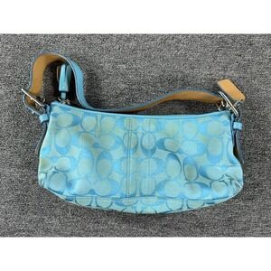 Vintage Coach Bag Y2K Blue Signature Hamptons Demi Baguette 6371 Mini Handbag